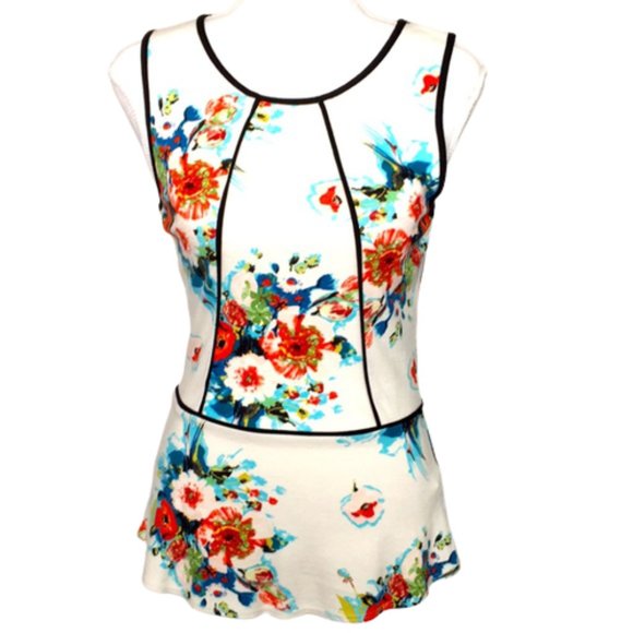 Anthropologie Tops - Anthropologie  Black White Floral Peplum Top  XS